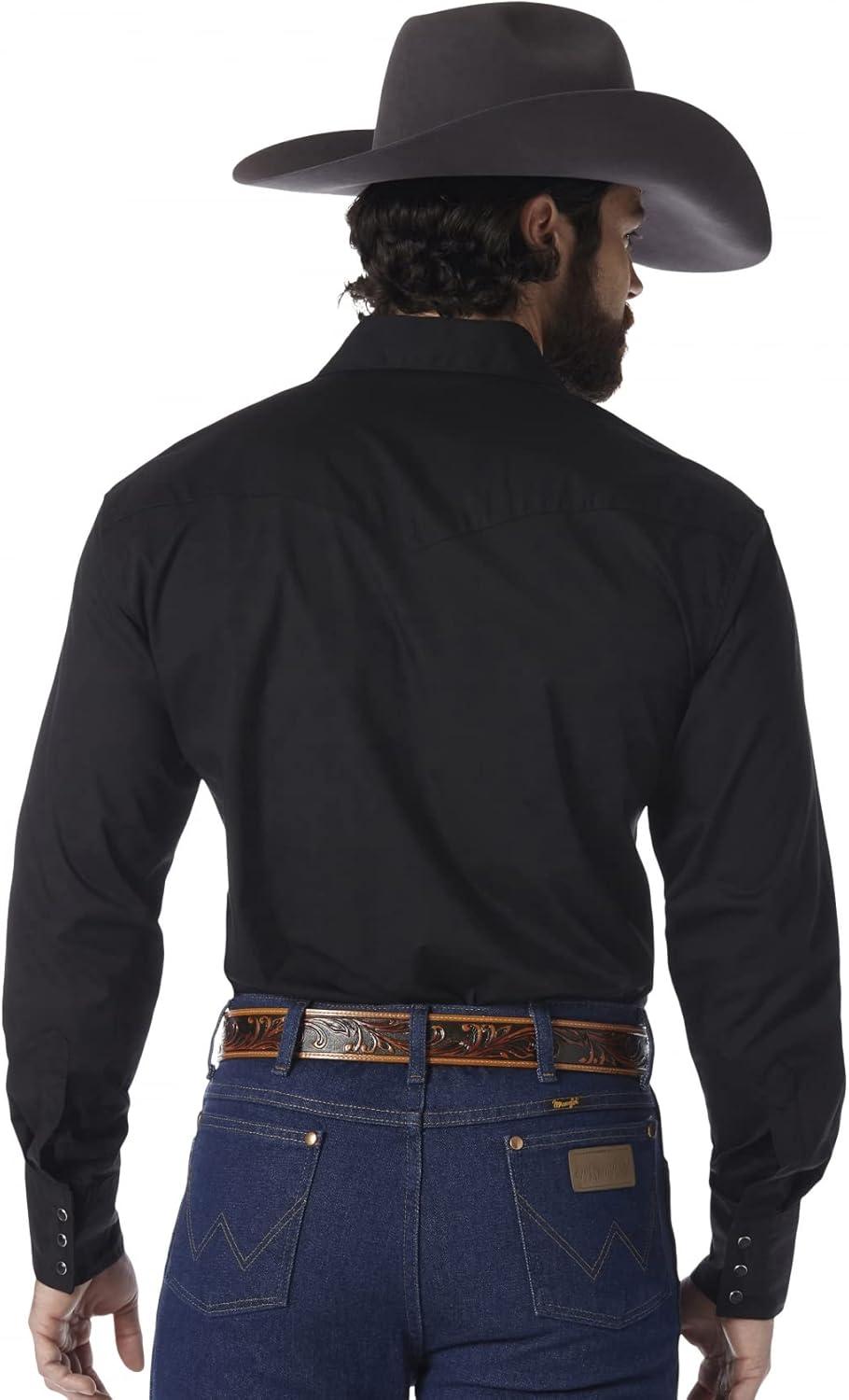 imageWrangler Mens Sport Western Basic Two Pocket Long Sleeve Snap Shirt
