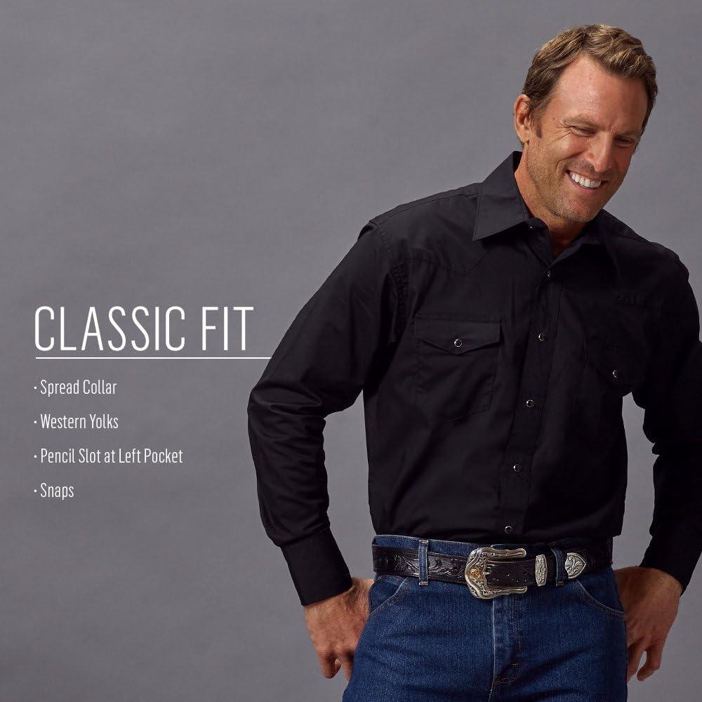 imageWrangler Mens Sport Western Basic Two Pocket Long Sleeve Snap Shirt