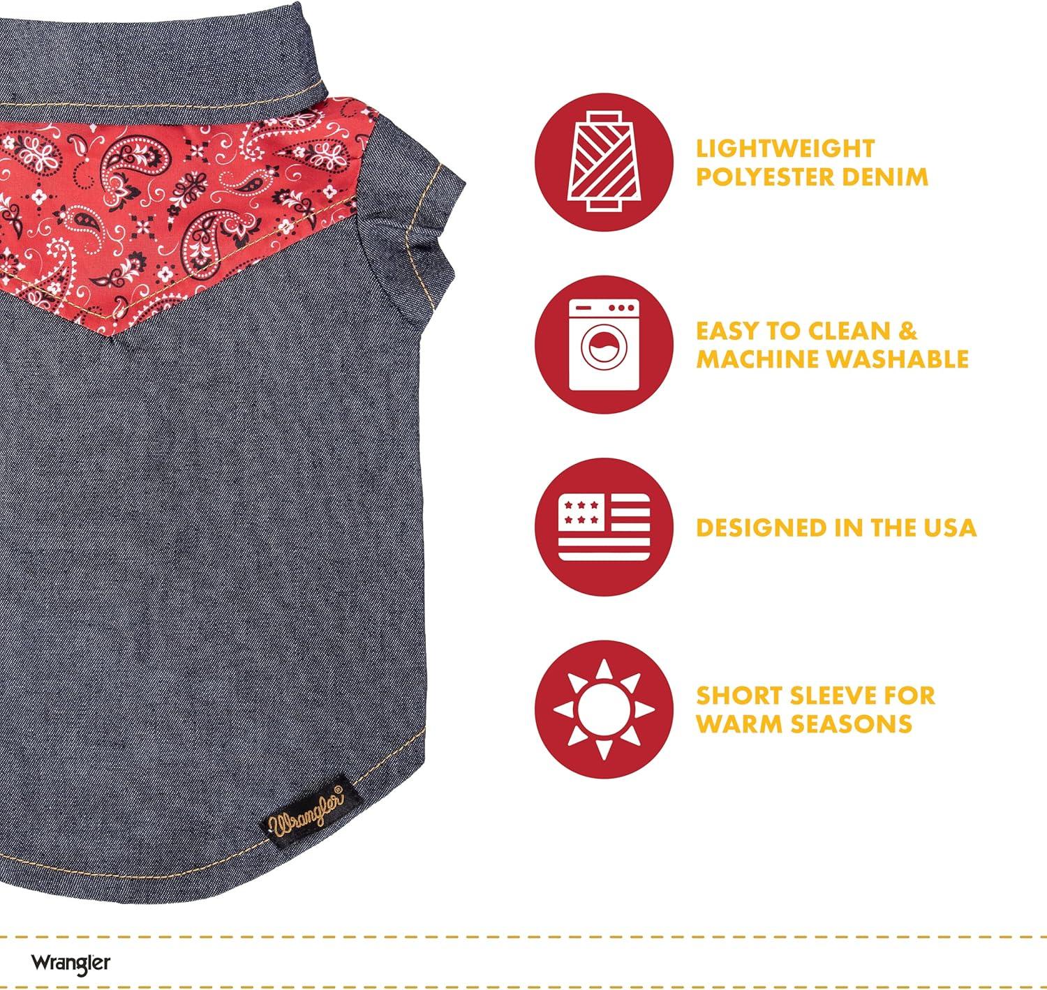 imageWrangler Pet Yoke Denim Dog Shirt Western Style Dog Clothes Lightweight Dog Outfits for Stylish Pups Comfortable ampamp Machine Washable DB LDark Blue