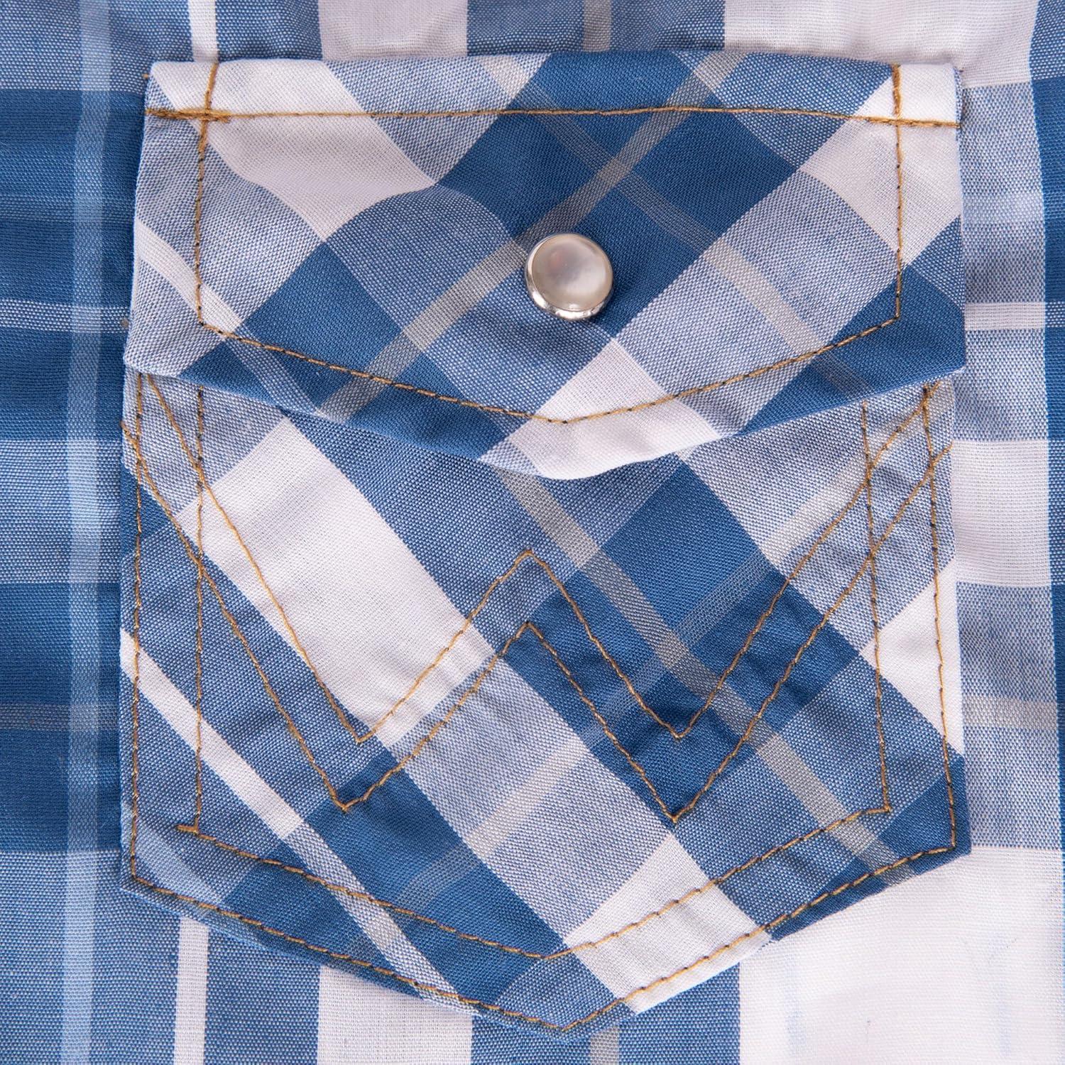 imageWrangler Plaid Snap Pocket Dog Shirt WesternInspired Dog Clothes with Iconic Styling Easy Snap Closures L Blue MultiXSmall