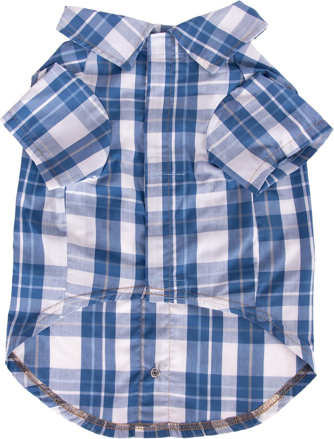imageWrangler Plaid Snap Pocket Dog Shirt WesternInspired Dog Clothes with Iconic Styling Easy Snap Closures L Blue MultiXSmall