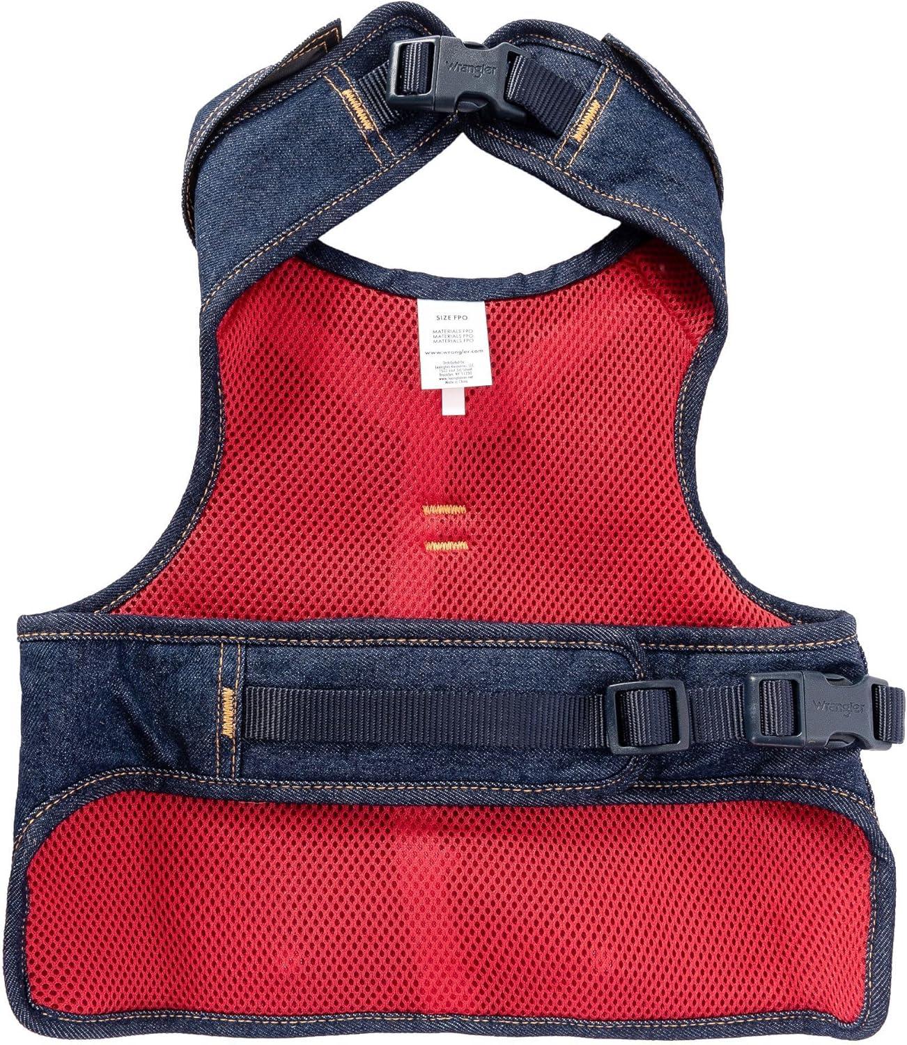 imageWrangler Rope Denim Dog Vest Harness Breathable Dog Vest with Mesh Lining Machine Washable Dog Winter Jacket for Easy Cleaning Layer Over Dog Sweater Light Wash LDark Denim Wash