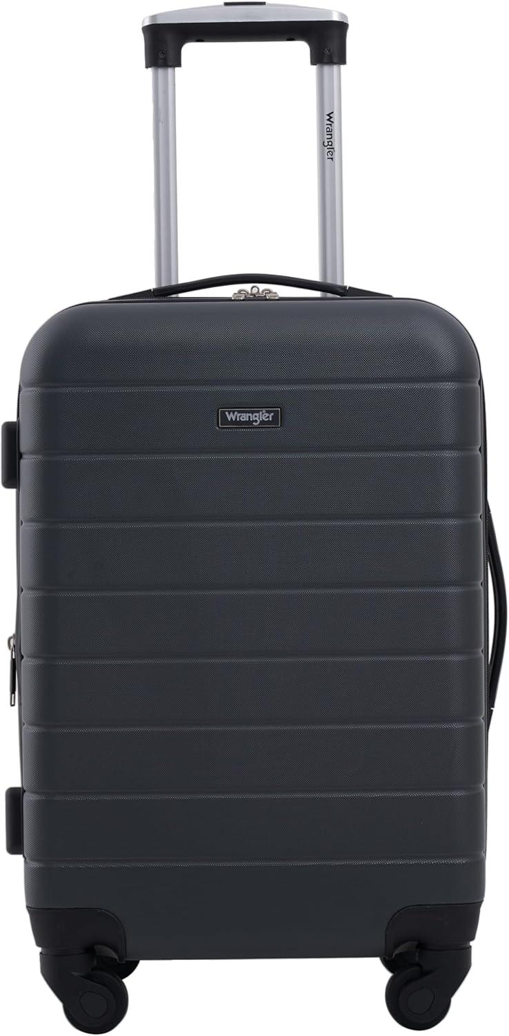 imageWrangler Smart Luggage Set with Cup Holder USB Port and Phone Holder Black 2 Piece SetDark Shadow