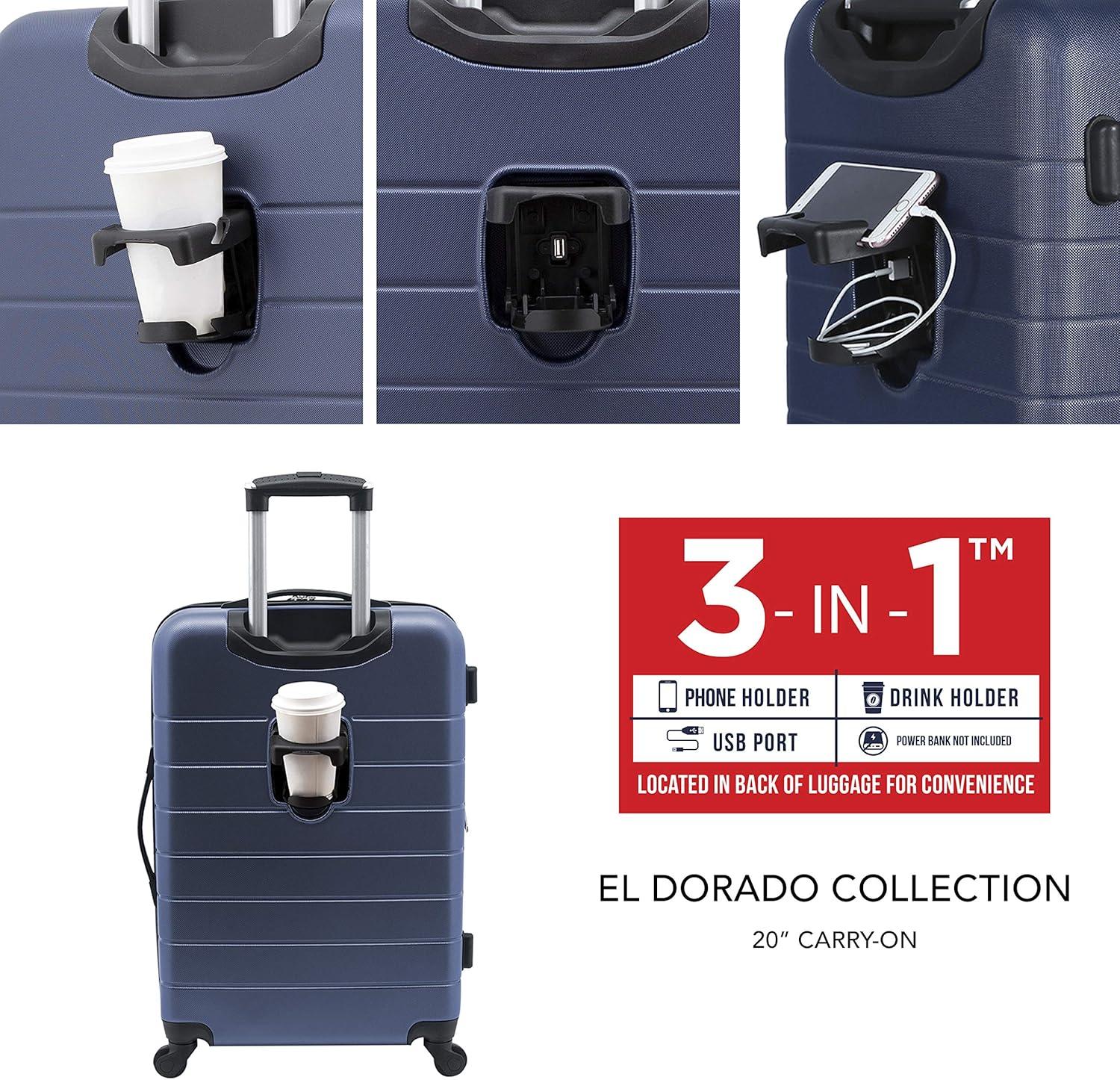 imageWrangler Smart Luggage Set with Cup Holder USB Port and Phone Holder Black 2 Piece SetNavy Blue