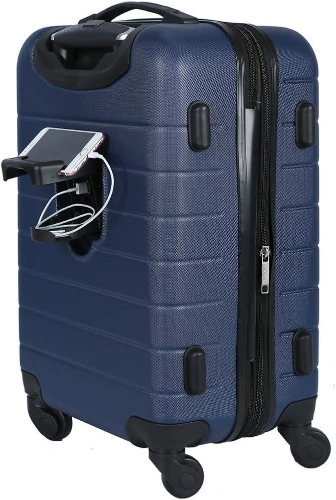 imageWrangler Smart Luggage Set with Cup Holder USB Port and Phone Holder Black 2 Piece SetNavy Blue