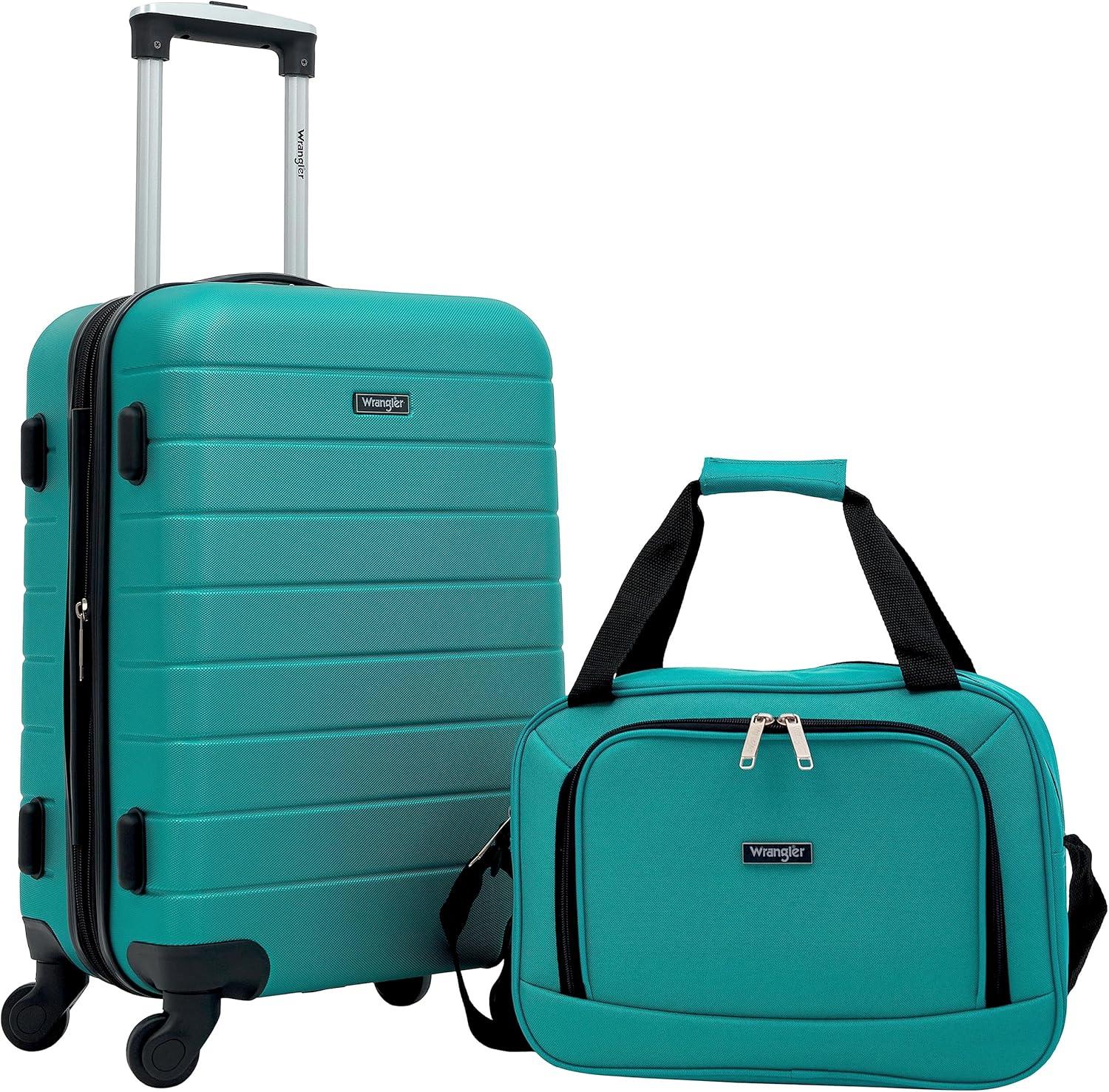 imageWrangler Smart Luggage Set with Cup Holder USB Port and Phone Holder Black 2 Piece SetTeal