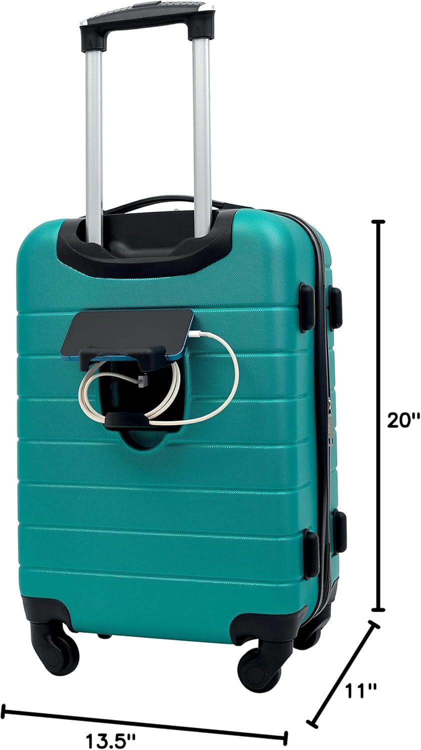 imageWrangler Smart Luggage Set with Cup Holder USB Port and Phone Holder Black 2 Piece SetTeal