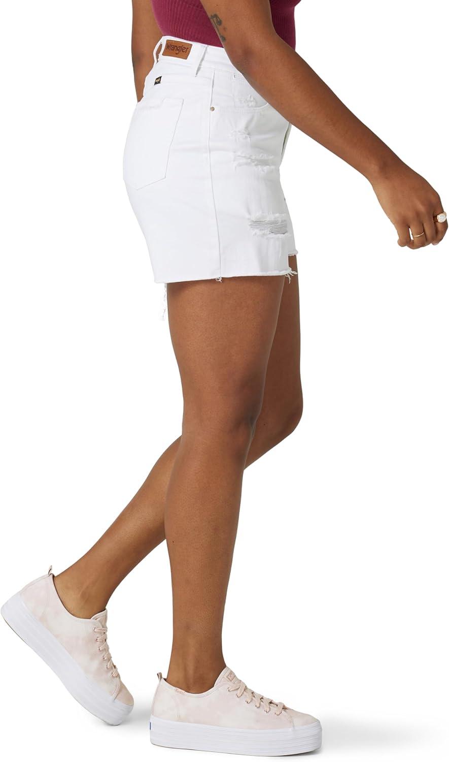 imageWrangler Womens 4quot Fray Jean ShortBright White