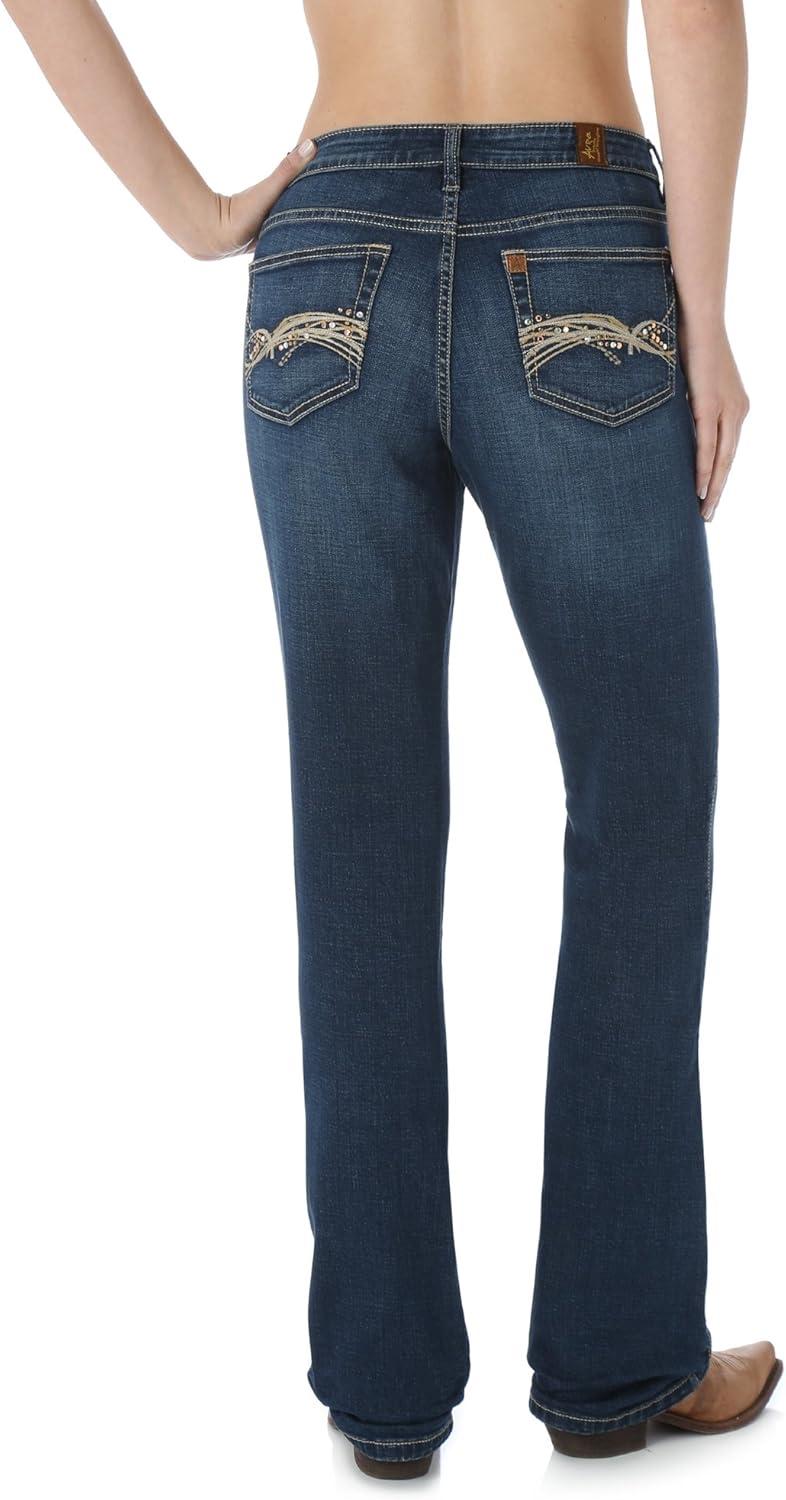 imageWrangler Womens Aura Instantly Slimming Mid Rise Boot Cut JeanDark Blue