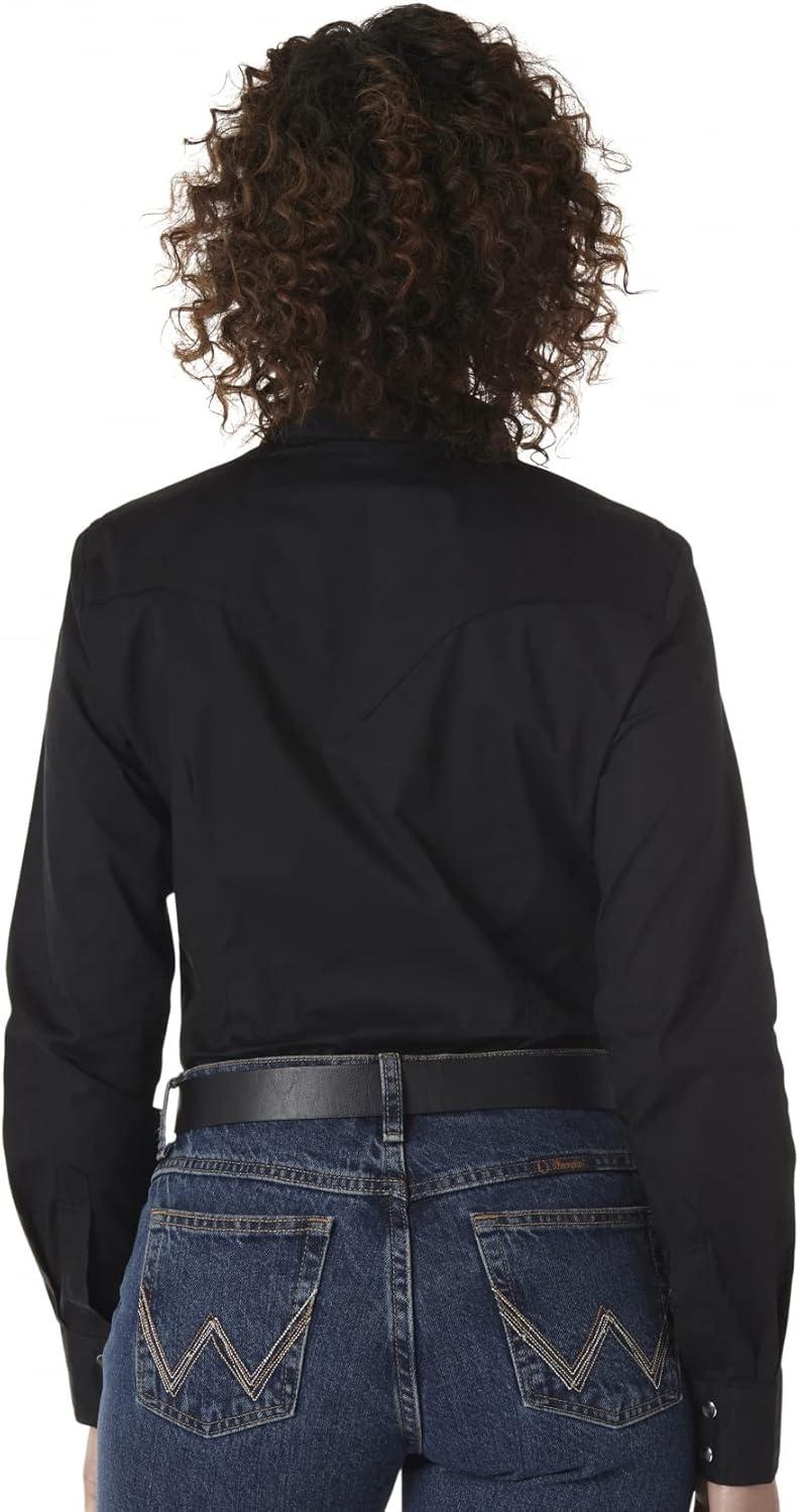 imageWrangler Womens Blue Long Sleeve Button Down with Rhinestone SnapsBlack