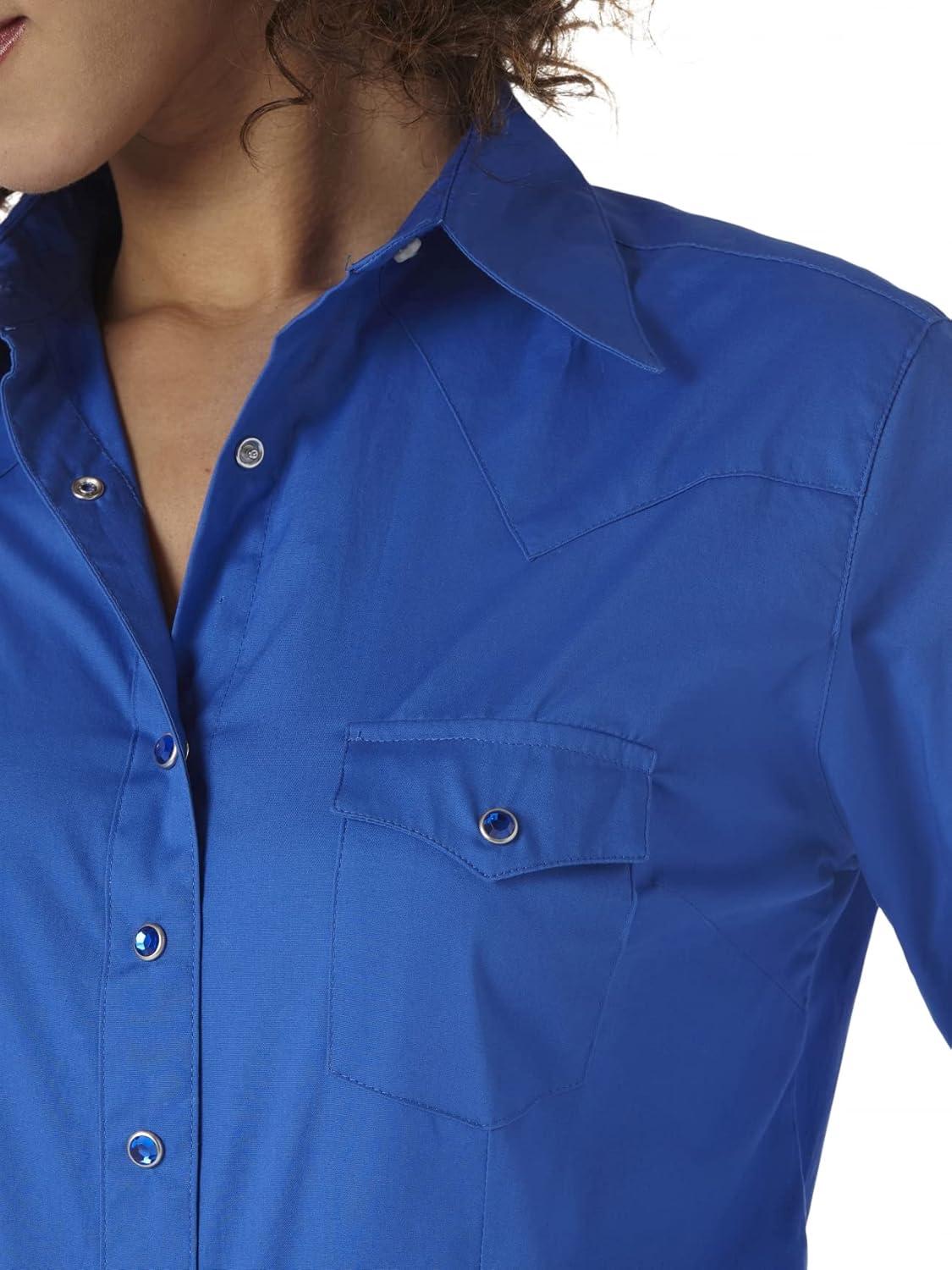 imageWrangler Womens Blue Long Sleeve Button Down with Rhinestone SnapsRoyal