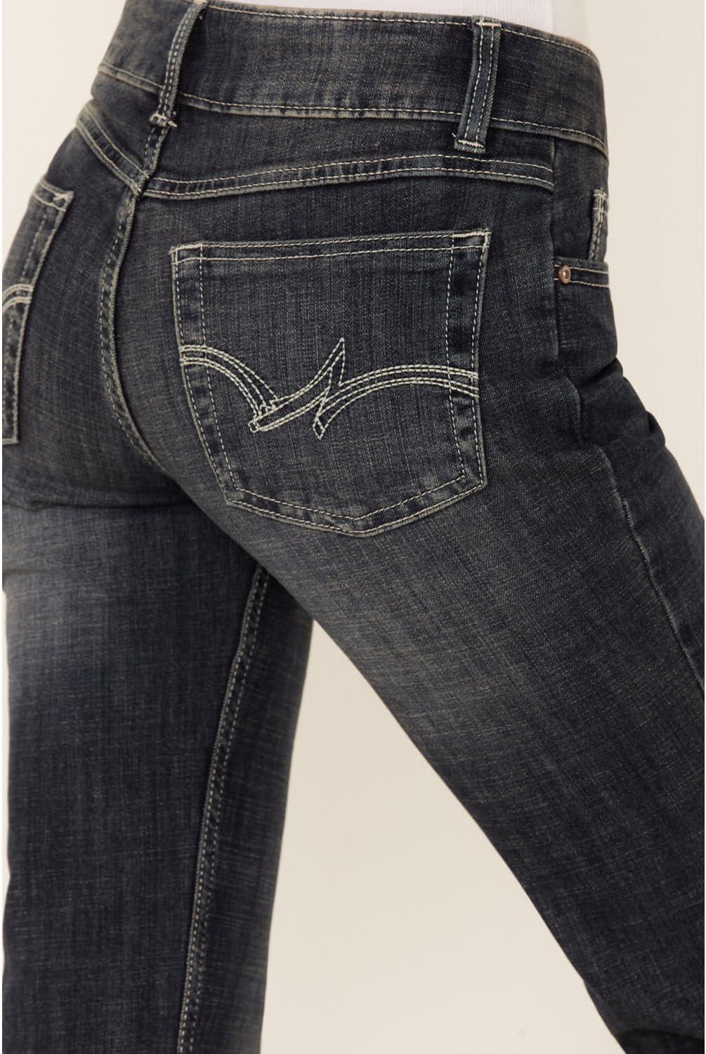 imageWrangler Womens Cash Mid Rise Vented Hem Ultimate Riding JeanDark Blue