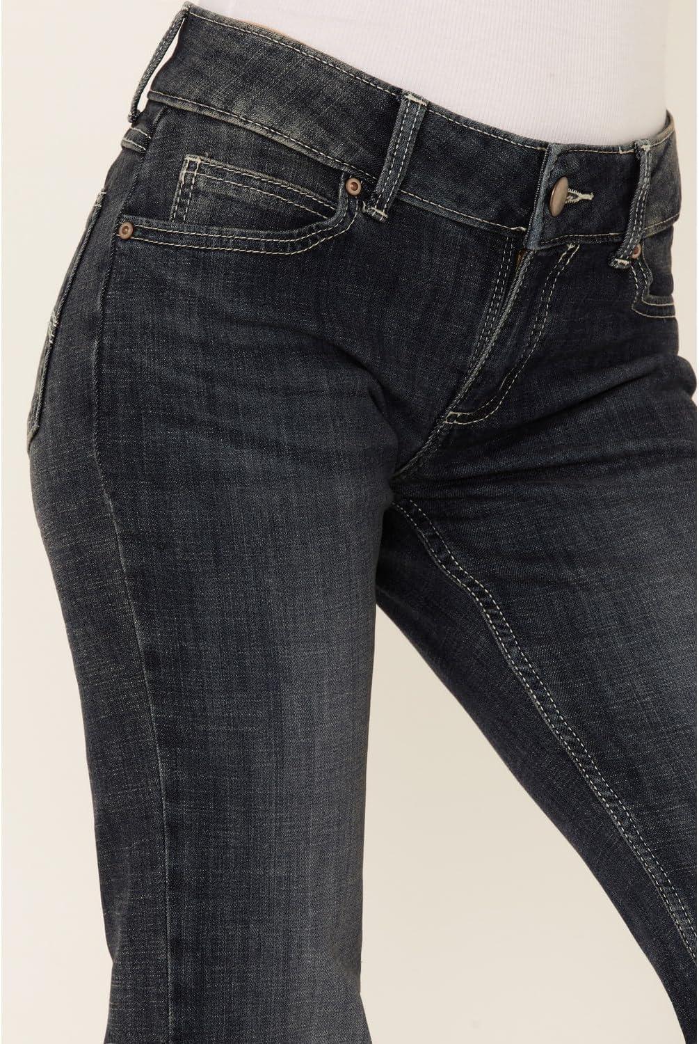 imageWrangler Womens Cash Mid Rise Vented Hem Ultimate Riding JeanDark Blue