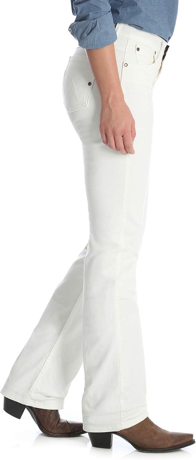 imageWrangler Womens QBaby Mid Rise Boot Cut Ultimate Riding JeanWhite Storm