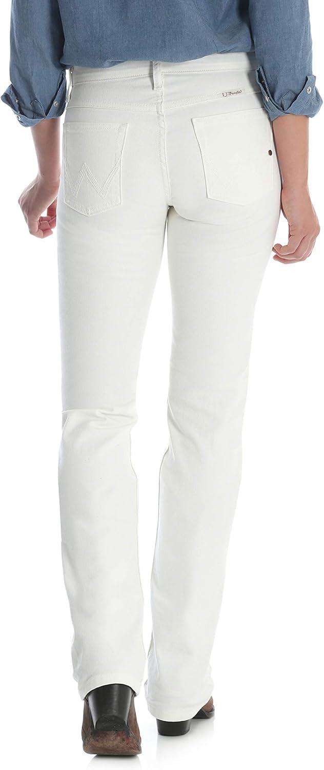 imageWrangler Womens QBaby Mid Rise Boot Cut Ultimate Riding JeanWhite Storm