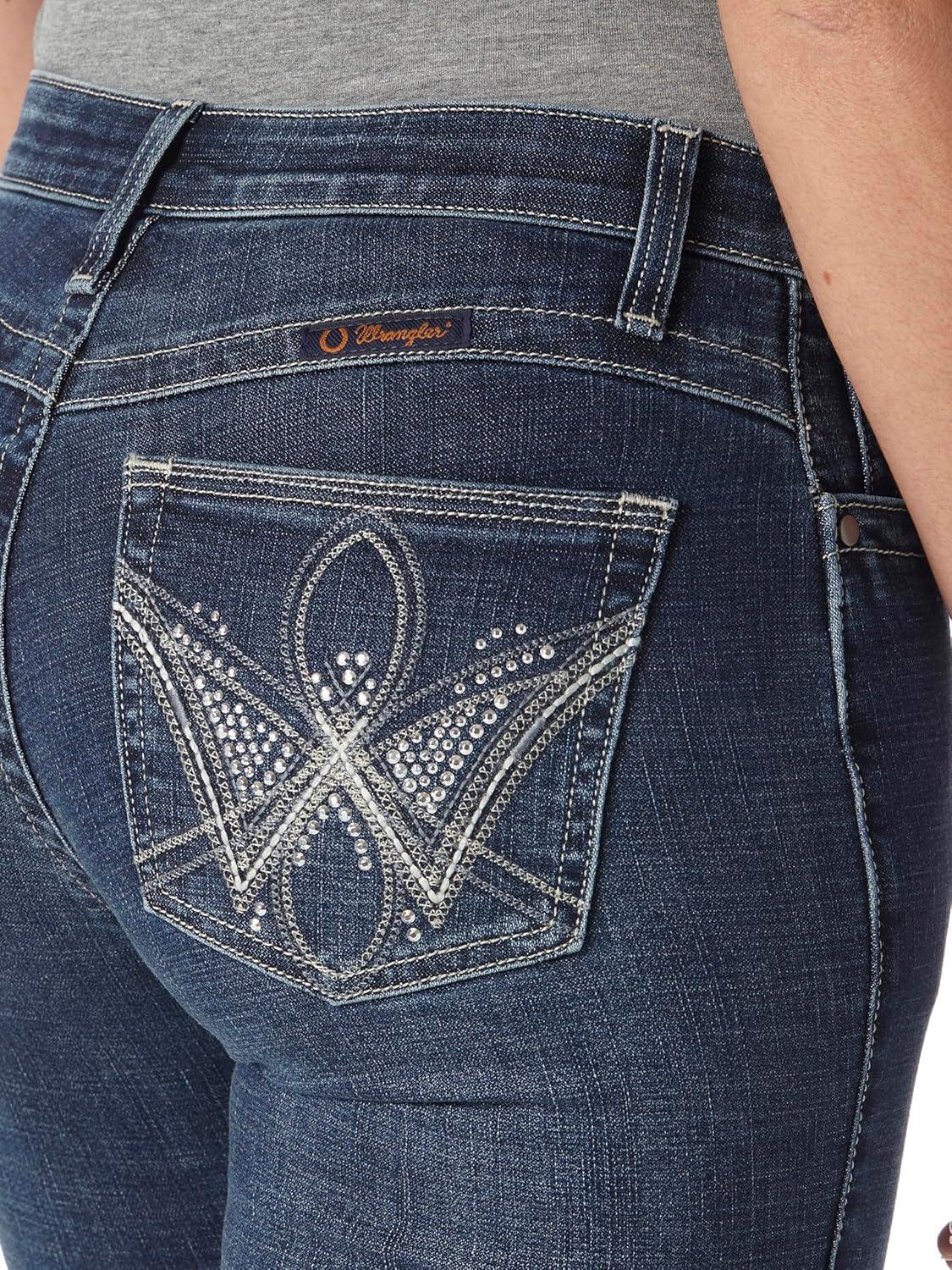 imageWrangler Womens QBaby Mid Rise Boot Cut Ultimate Riding JeanWild Streak