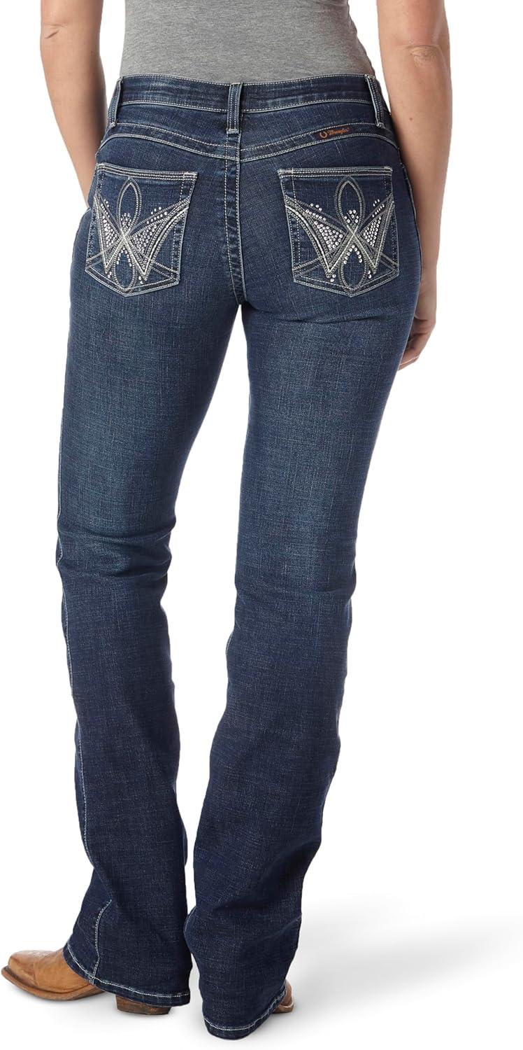 imageWrangler Womens QBaby Mid Rise Boot Cut Ultimate Riding JeanWild Streak