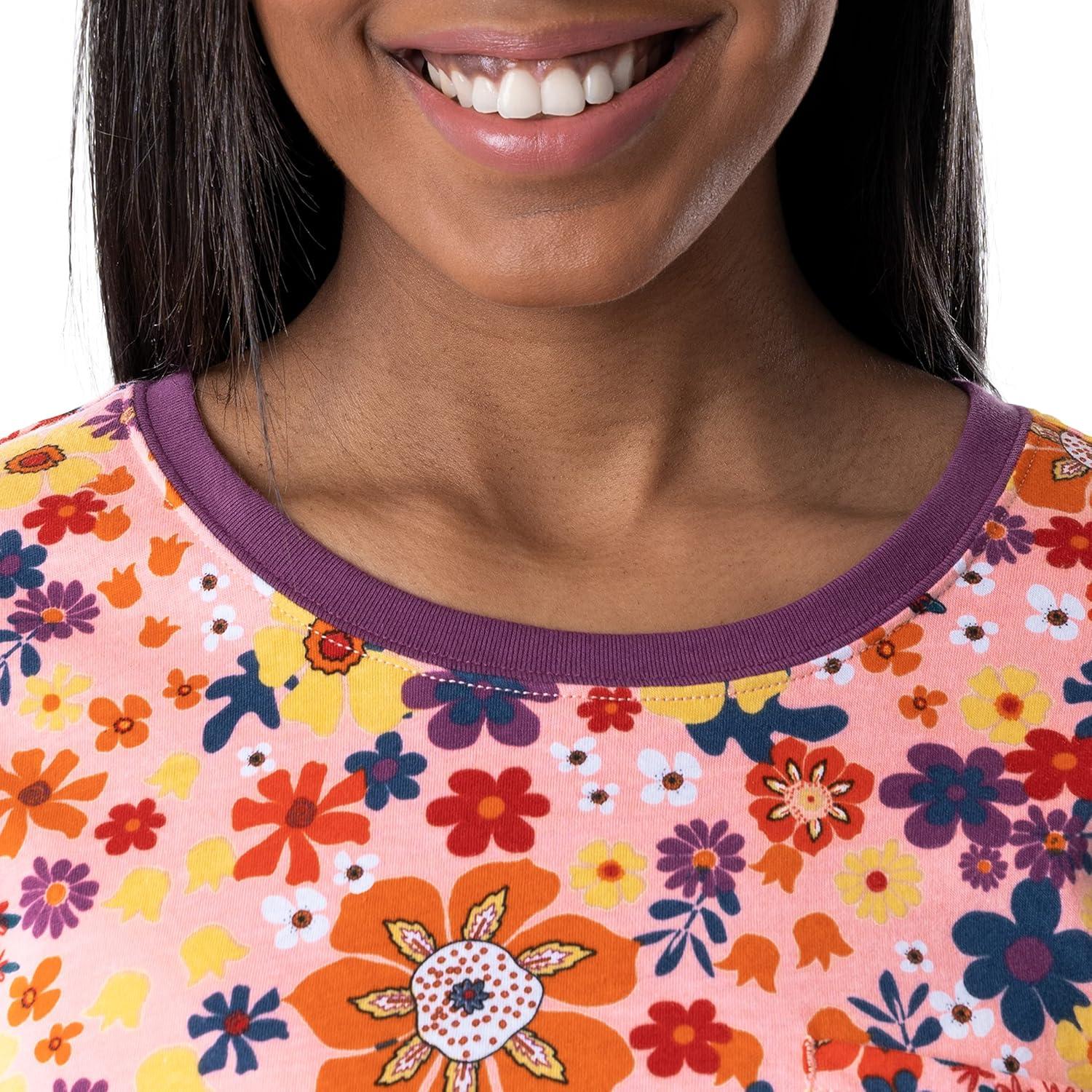imageWrangler Womens Short Sleeve Crewneck Pocket SleepshirtRetro Floral