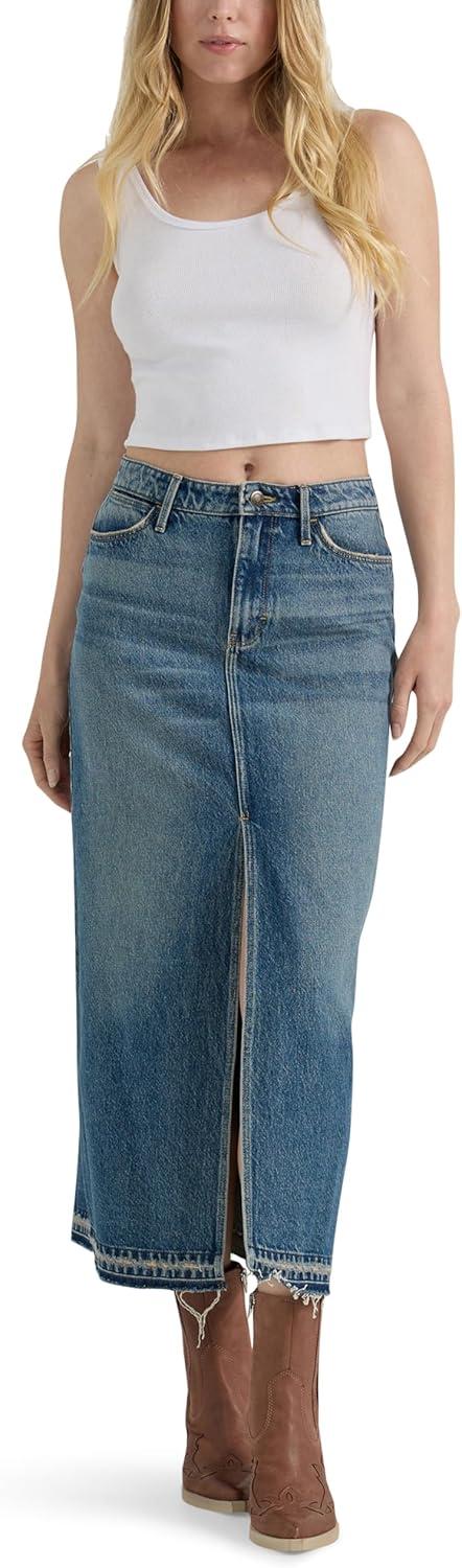imageWrangler Womens Womens Denim Maxi SkirtRaven