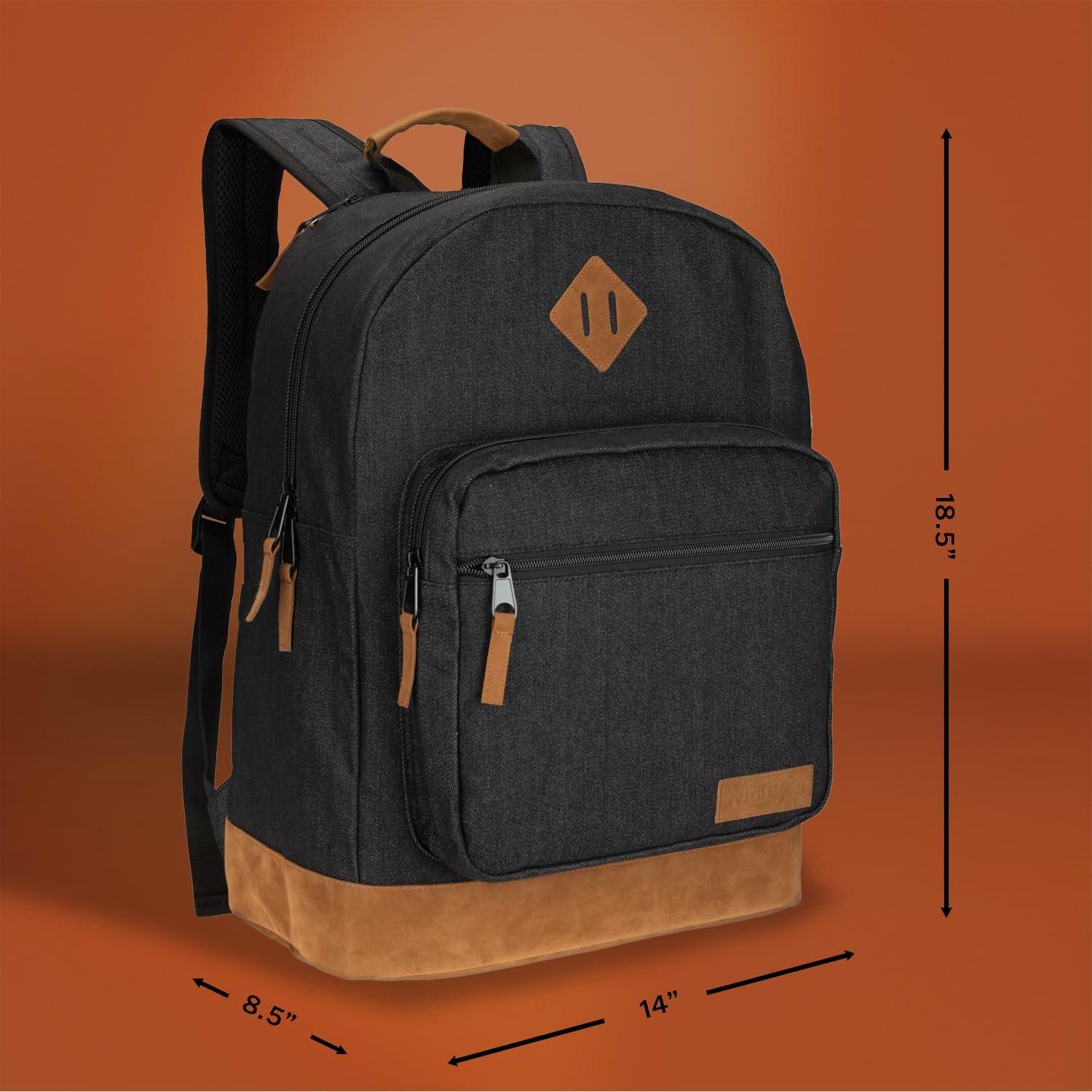 imageWrangler Yellowstone Sturdy Backpack for Travel Classic Logo Water Resistant Casual Daypack for Travel with Padded Laptop Notebook Sleeve Wild WestBlack Denim