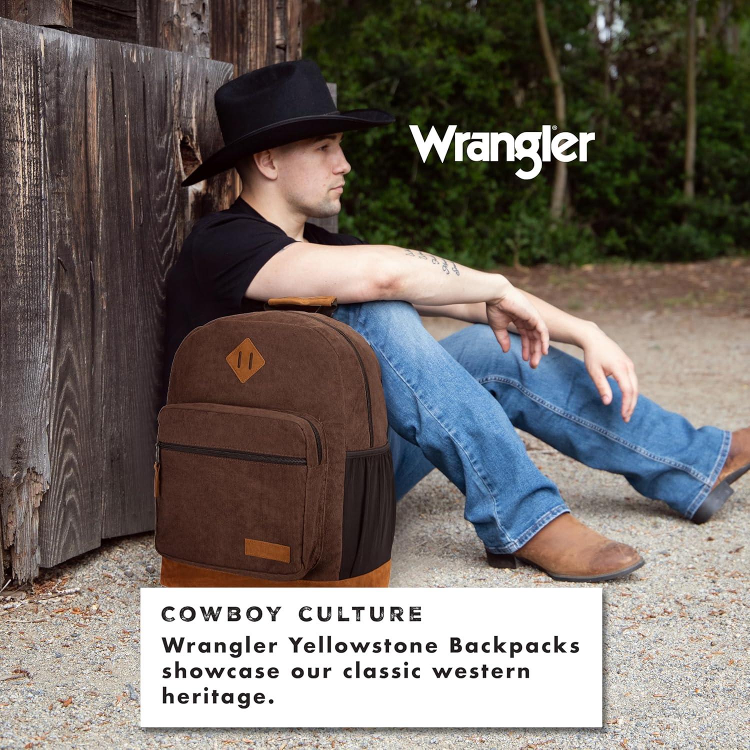 imageWrangler Yellowstone Sturdy Backpack for Travel Classic Logo Water Resistant Casual Daypack for Travel with Padded Laptop Notebook Sleeve Wild WestBrncrd