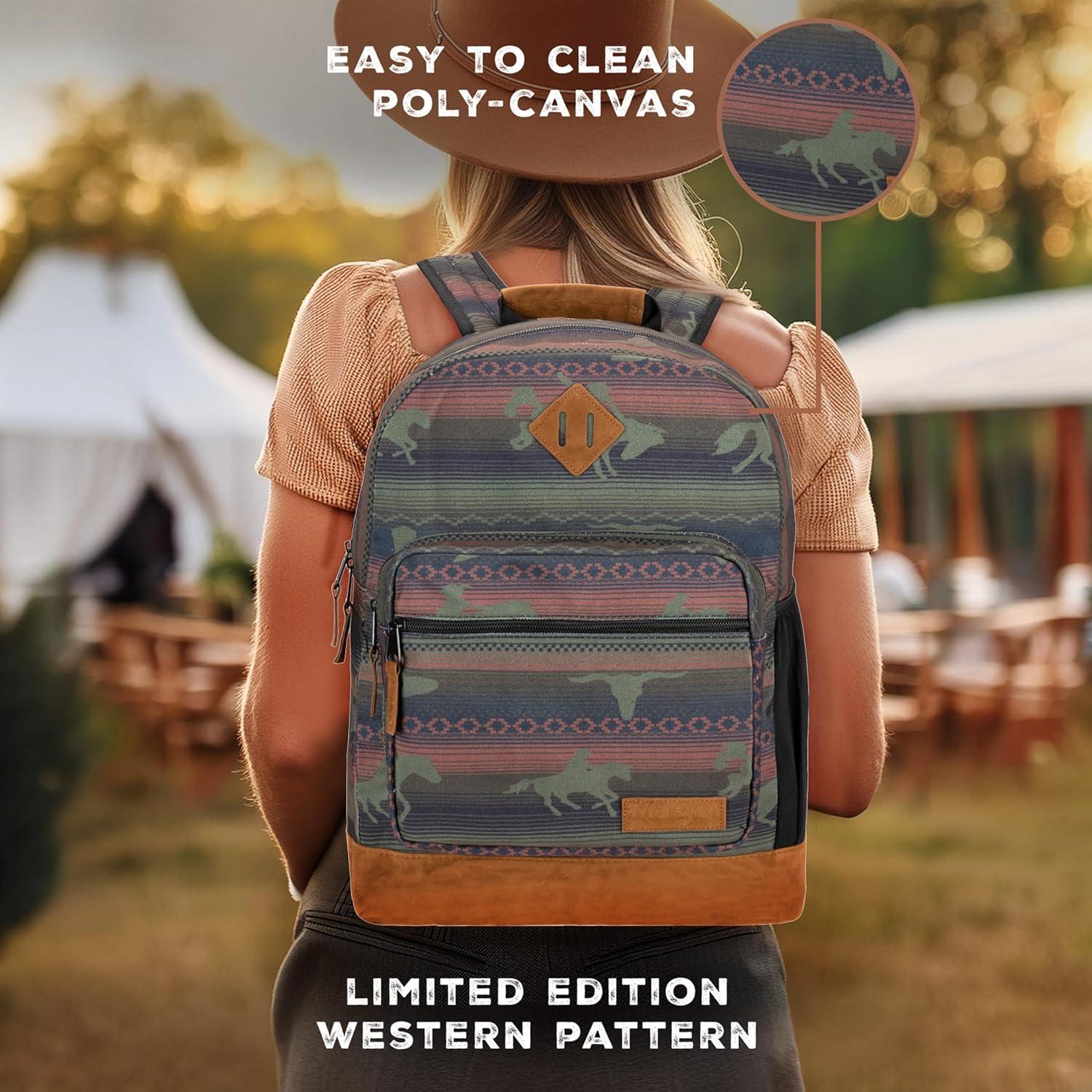 imageWrangler Yellowstone Sturdy Backpack for Travel Classic Logo Water Resistant Casual Daypack for Travel with Padded Laptop Notebook Sleeve Wild WestBurg