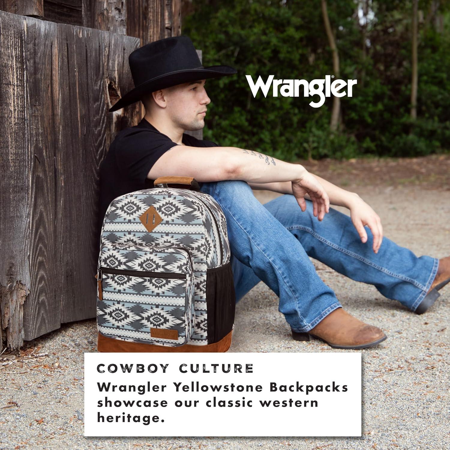 imageWrangler Yellowstone Sturdy Backpack for Travel Classic Logo Water Resistant Casual Daypack for Travel with Padded Laptop Notebook Sleeve Wild WestGrey