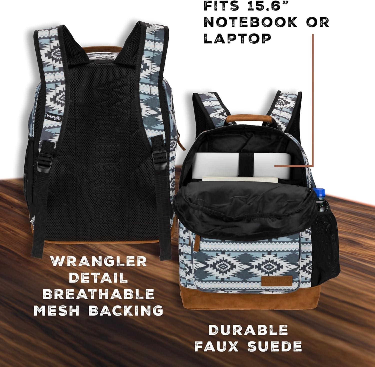 imageWrangler Yellowstone Sturdy Backpack for Travel Classic Logo Water Resistant Casual Daypack for Travel with Padded Laptop Notebook Sleeve Wild WestGrey