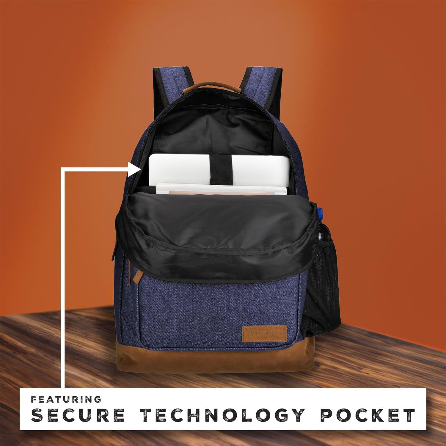 imageWrangler Yellowstone Sturdy Backpack for Travel Classic Logo Water Resistant Casual Daypack for Travel with Padded Laptop Notebook Sleeve Wild WestNavy Denim