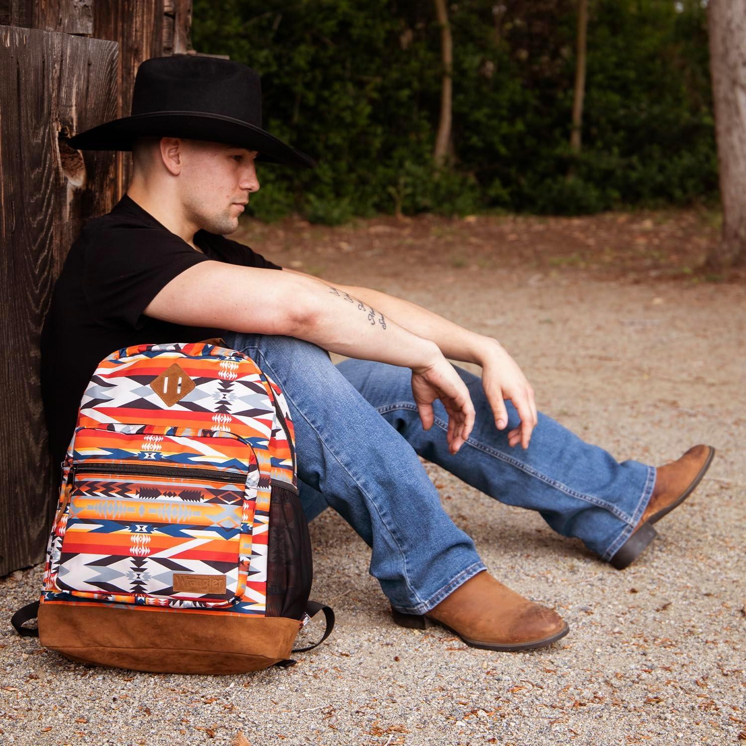 imageWrangler Yellowstone Sturdy Backpack for Travel Classic Logo Water Resistant Casual Daypack for Travel with Padded Laptop Notebook Sleeve Wild WestWild West