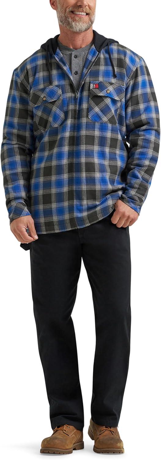 imageWrangler mens Masonry Hooded JacketBlue Black Plaid