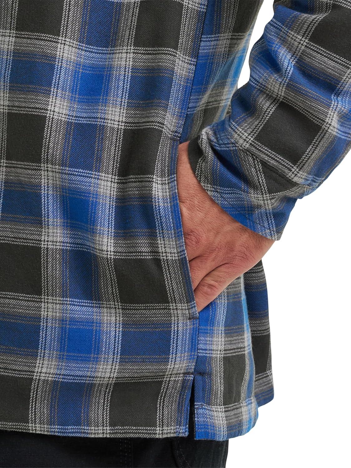 imageWrangler mens Masonry Hooded JacketBlue Black Plaid