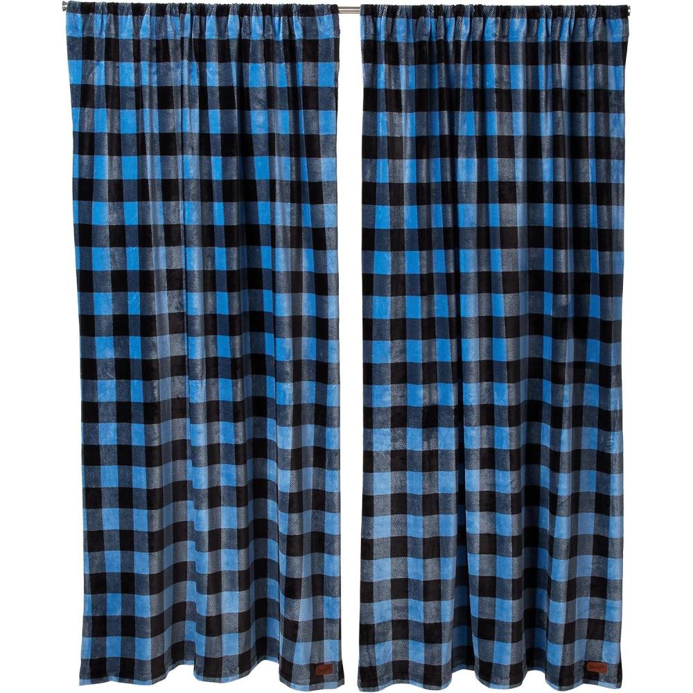 imageCARSTENS INC Plush Fleece Curtain Panel Set Wrangler Western Collection 2 Panels 54quot x 84quot Each Blue Buffalo PlaidBlue Buffalo Plaid