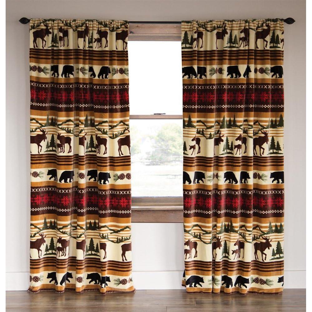 imageCARSTENS INC Plush Fleece Curtain Panel Set Wrangler Western Collection 2 Panels 54quot x 84quot Each Blue Buffalo PlaidHinterland