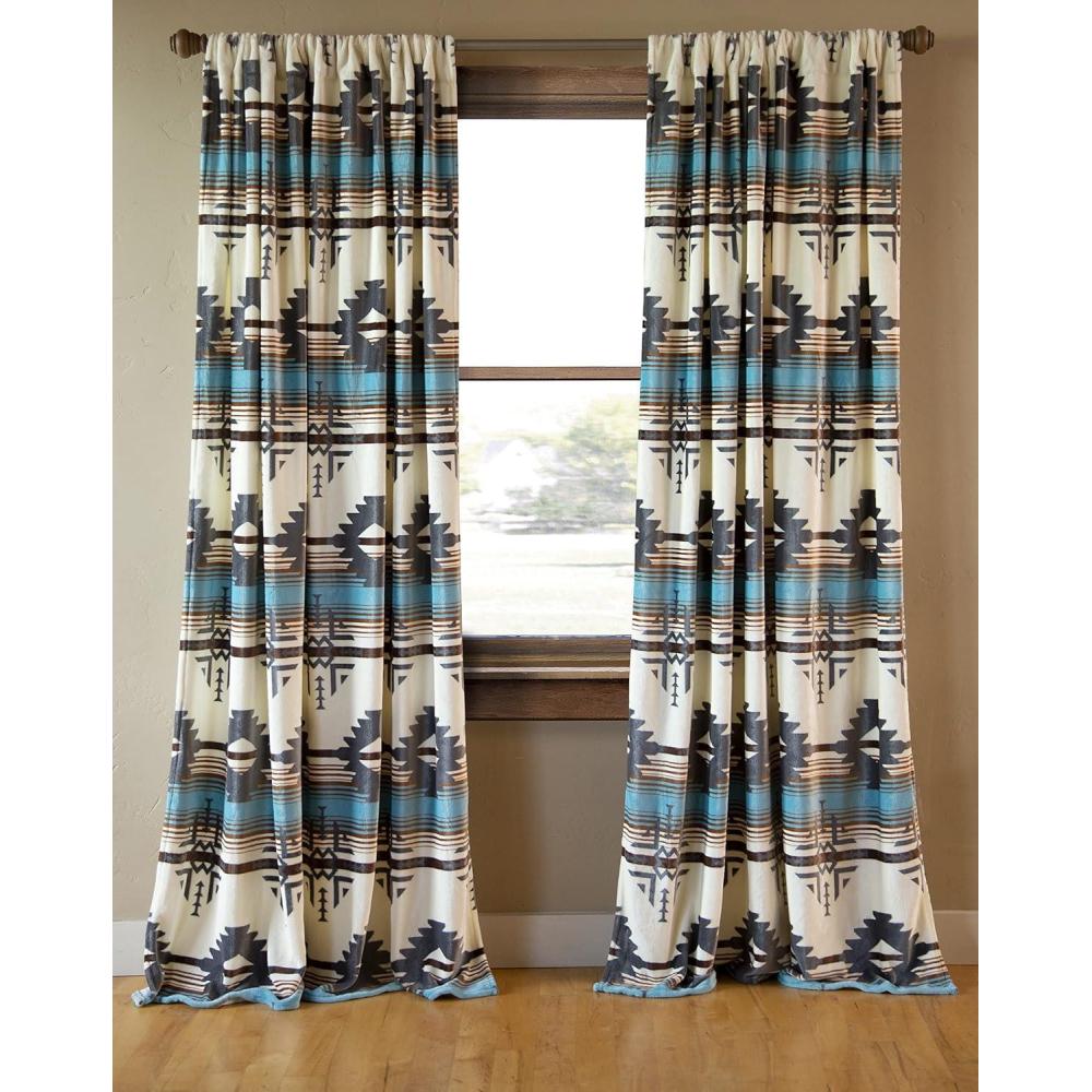 imageCARSTENS INC Plush Fleece Curtain Panel Set Wrangler Western Collection 2 Panels 54quot x 84quot Each Blue Buffalo PlaidLone Mountain