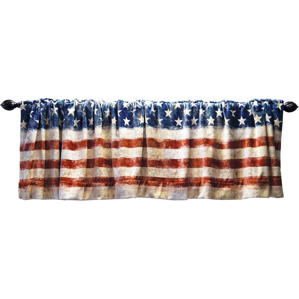 imageCarstens Inc Carstens Wrangler Stars ampamp Stripes USA American Flag Curtain 80x15 Window Valence White