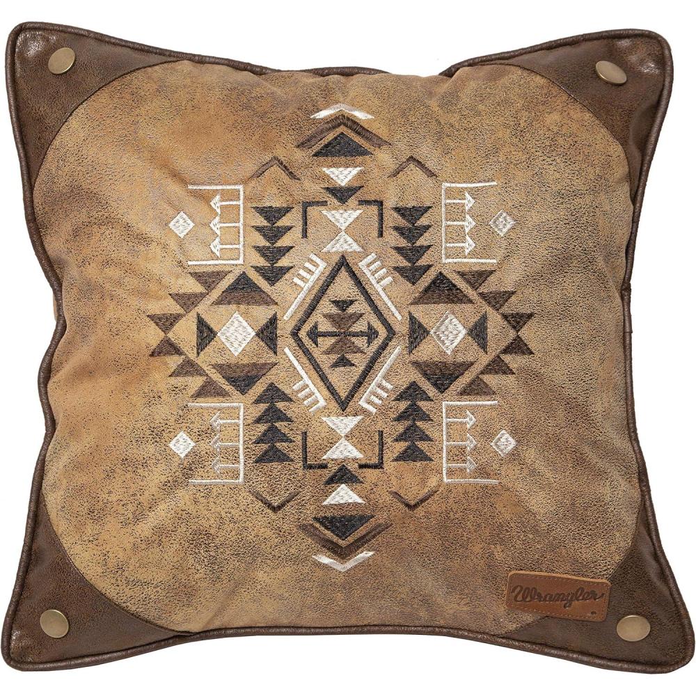 imageCarstens Inc Wrangler Four Corners Faux Leather 18x18 Throw Pillow Brown