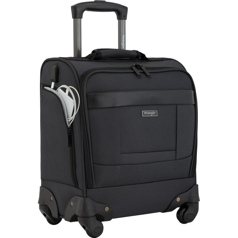 imageWrangler 17quot Underseat Spinner CarryOn Luggage MochaCharcoal