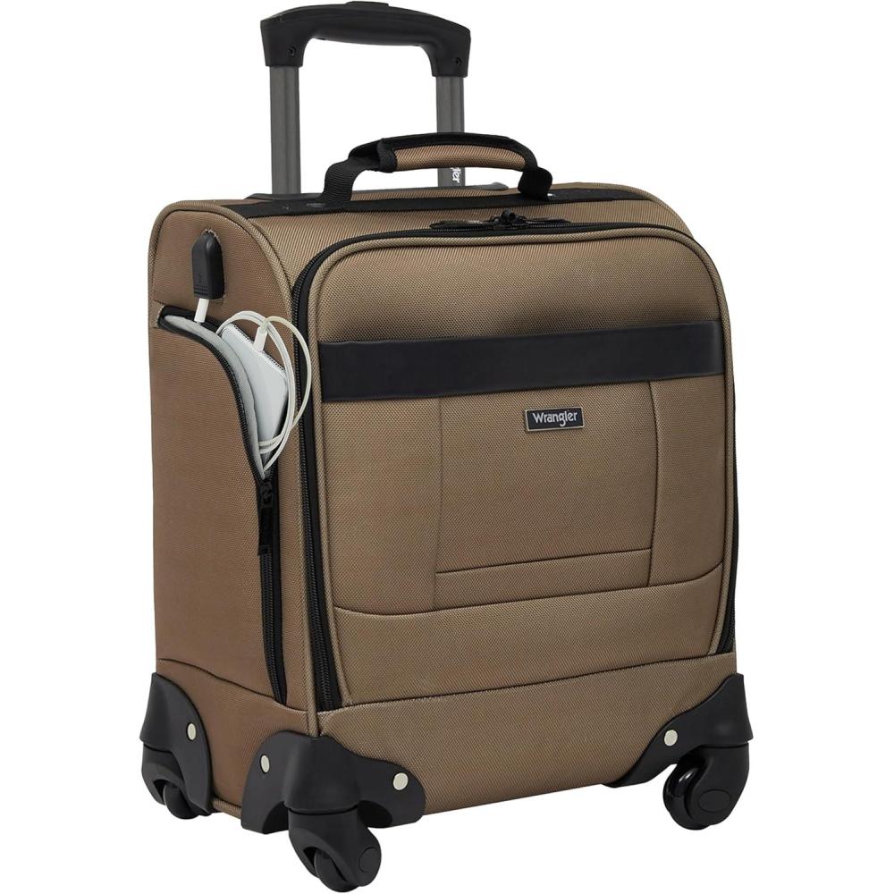 imageWrangler 17quot Underseat Spinner CarryOn Luggage MochaMocha