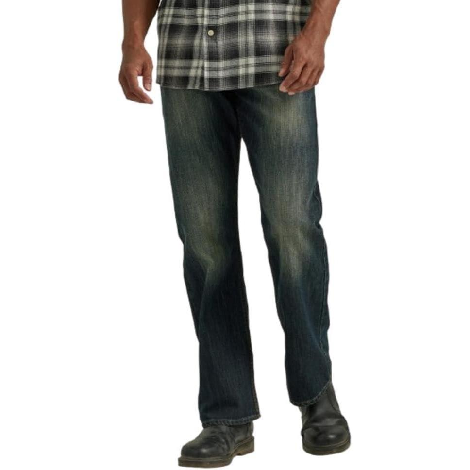 imageWrangler Authentics Mens Relaxed Fit Boot Cut JeanBlueBlack Stretch
