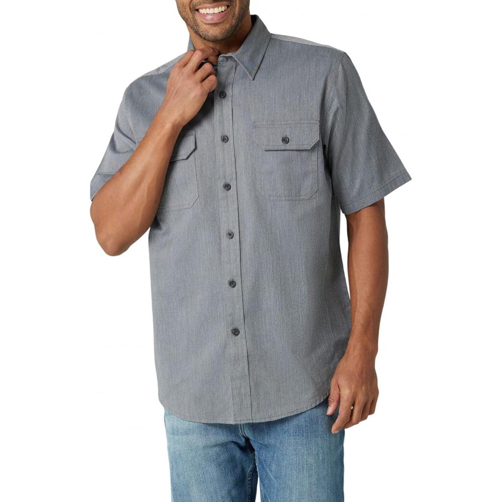 imageWrangler Authentics mens Short Sleeve Classic Woven ShirtAsphalt Heather