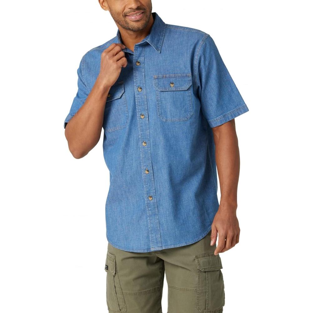 imageWrangler Authentics mens Short Sleeve Classic Woven ShirtMid Wash