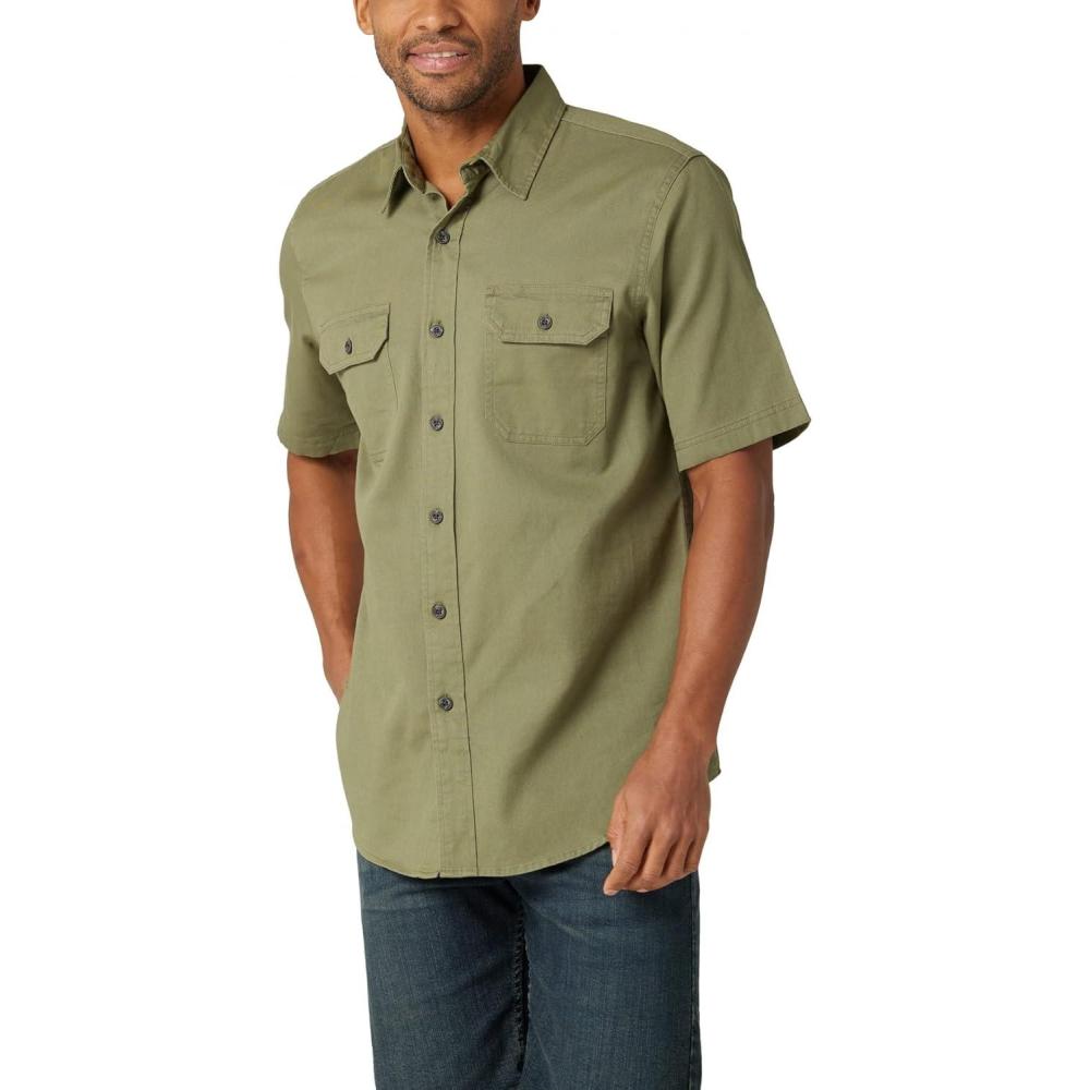 imageWrangler Authentics mens Short Sleeve Classic Woven ShirtOlivine