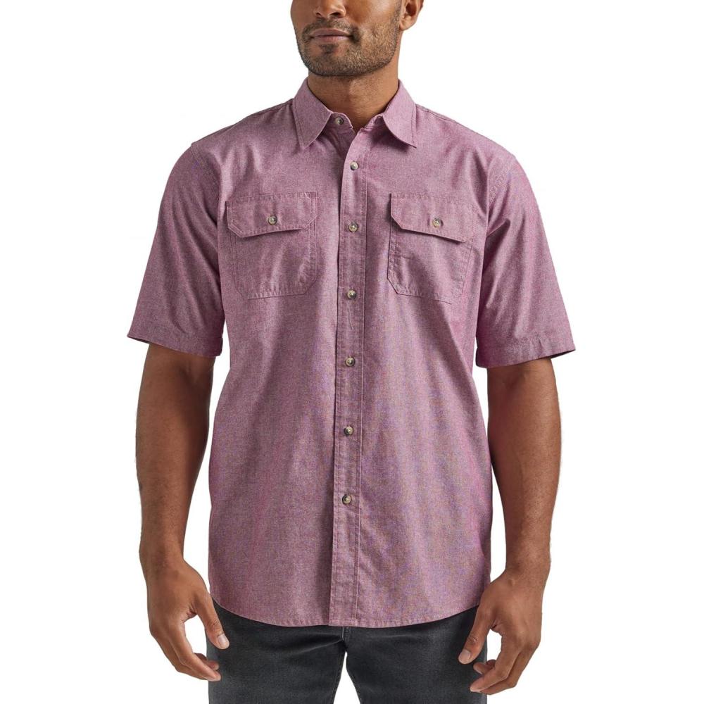 imageWrangler Authentics mens Short Sleeve Classic Woven ShirtTawny Port Chambray