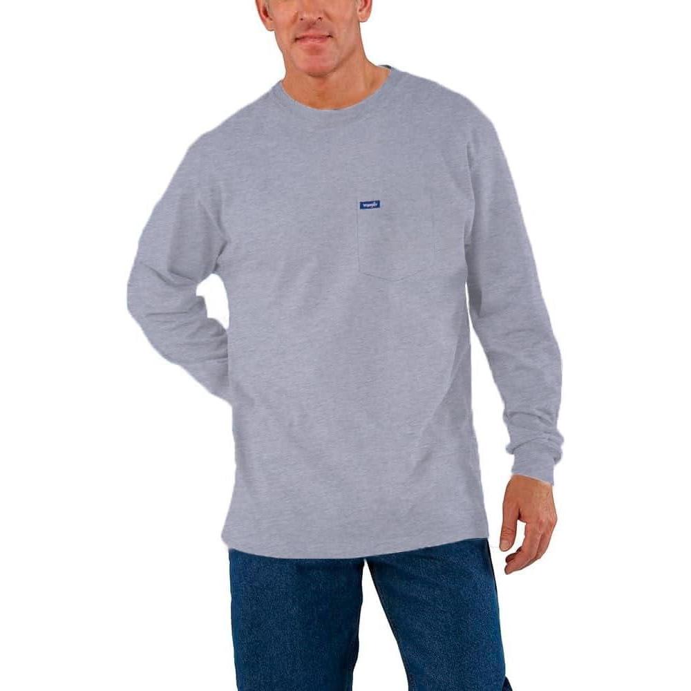 imageWrangler Big and Tall Heavyweight Long Sleeve Pocket TShirt for MenHeather Grey