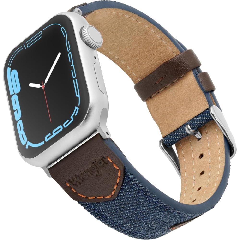 imageWrangler Denim ampamp Leather Band for Apple Watch Western Style Fits all Apple Watch Series and SizesDenim