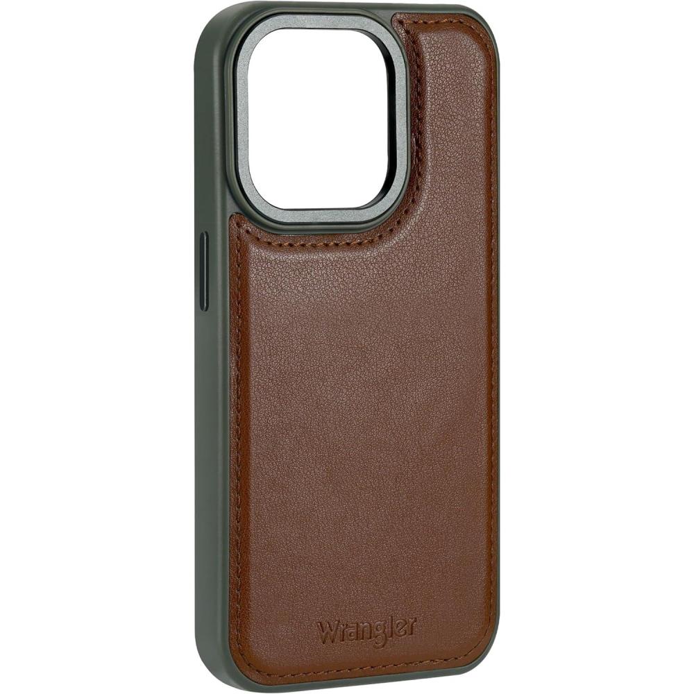 imageWrangler Heritage Inlay Leather Phone Case Military Green Edge Compatible with iPhone Brown 16 ProBrown