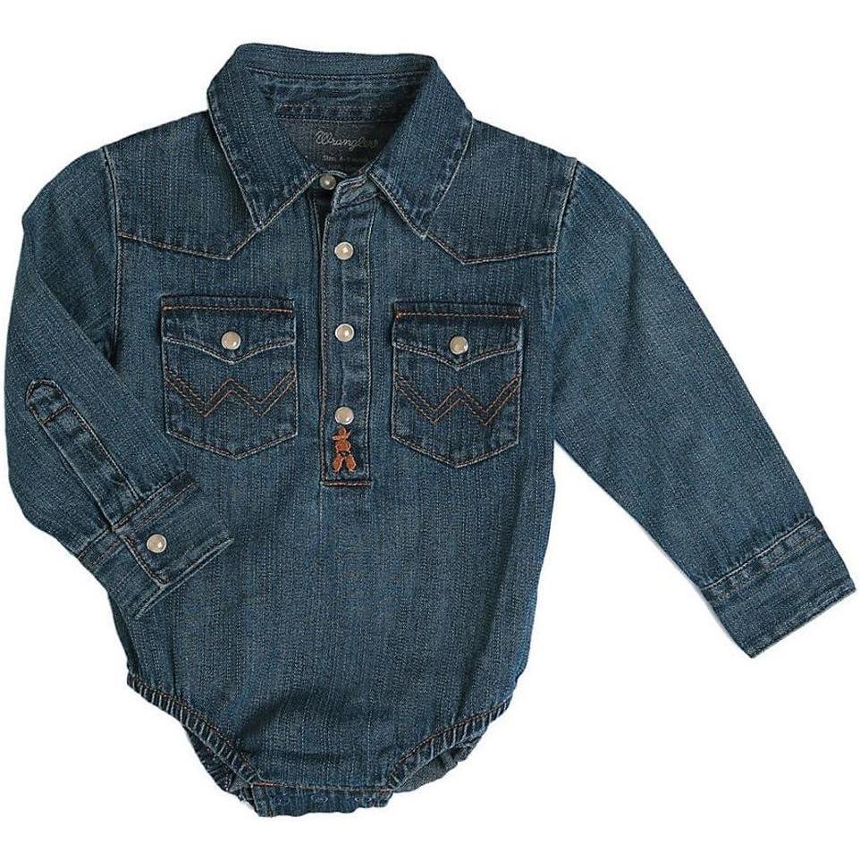 imageWrangler Infant ampamp Toddler Long Sleeve Denim BodysuitDenim