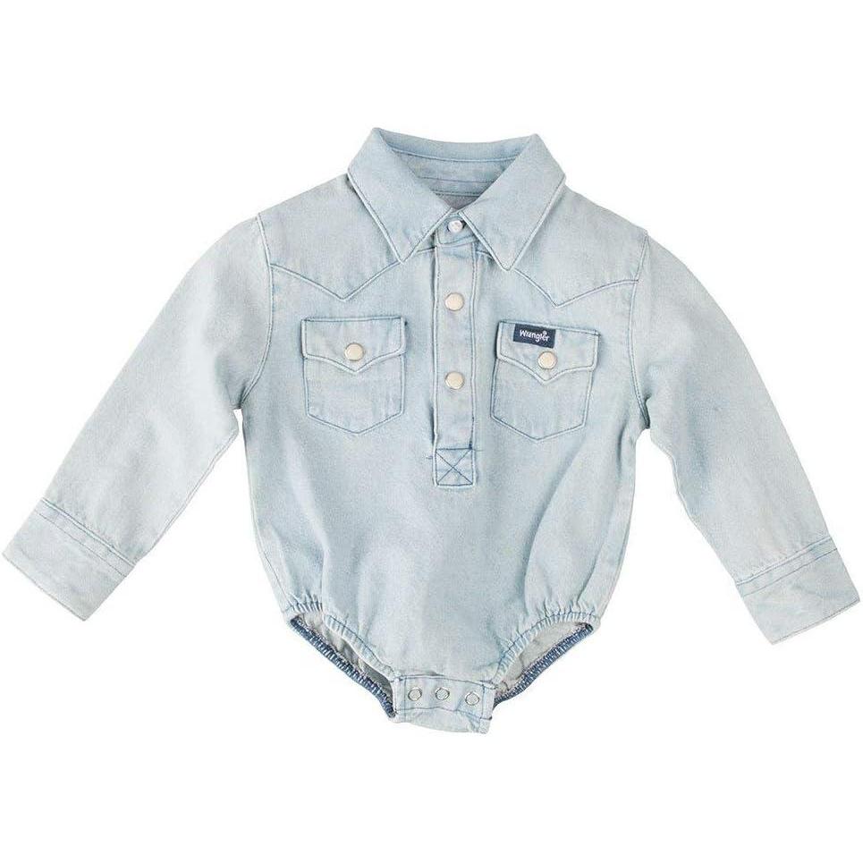 imageWrangler Infant ampamp Toddler Long Sleeve Denim BodysuitFaded Blue