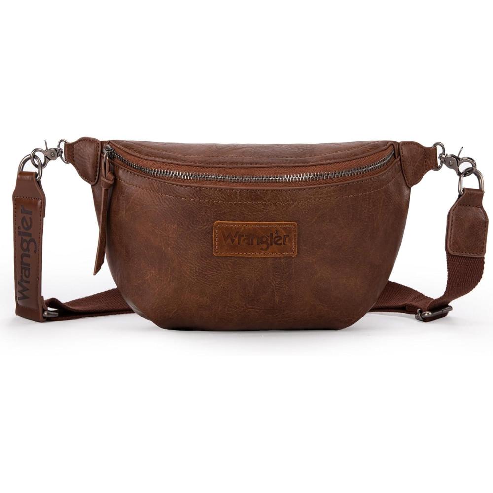 imageWrangler Large Fanny Packs for Women Waist Bag Travel Belt Bags Crossbody Sling Purse BlackADark Brown